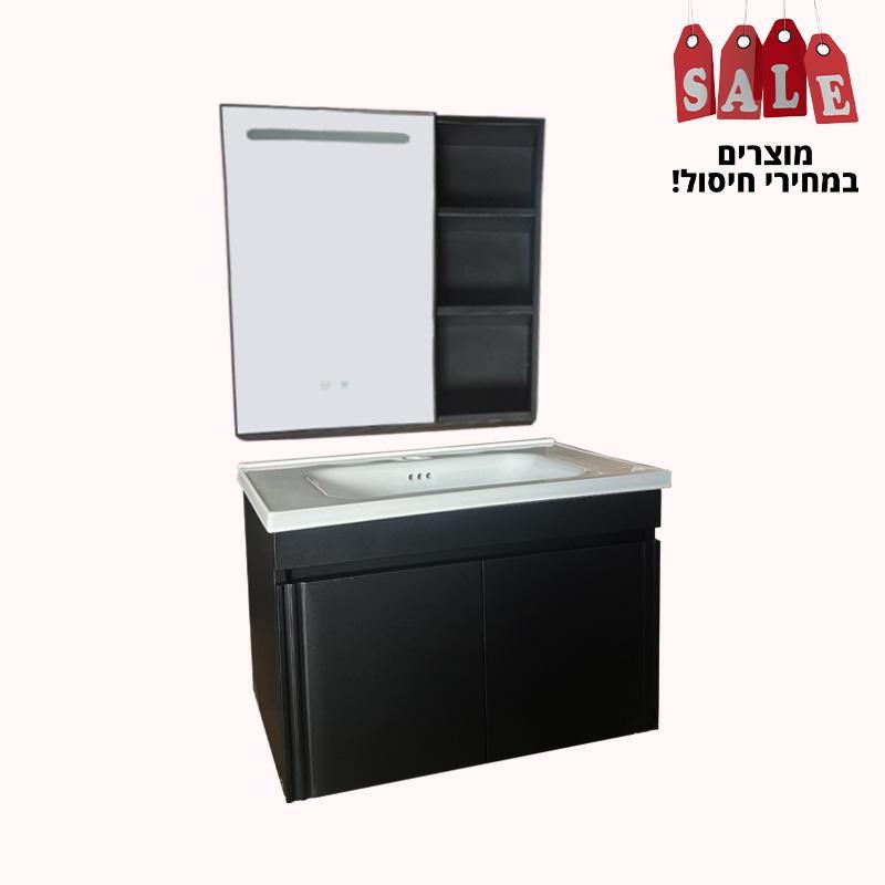 סט ארון אמבטיה נירוסטה שחור 80 סמ 1