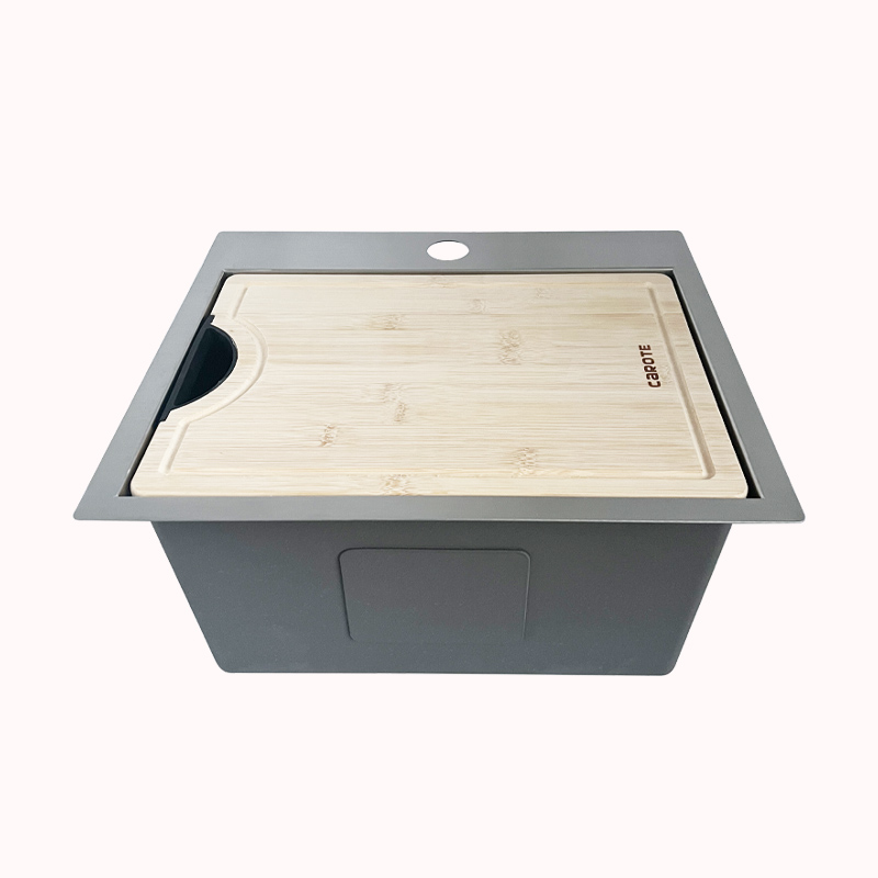 כיור נירוסטה משולב קרש חיתוך במבוק 35.5&times;40.5 1